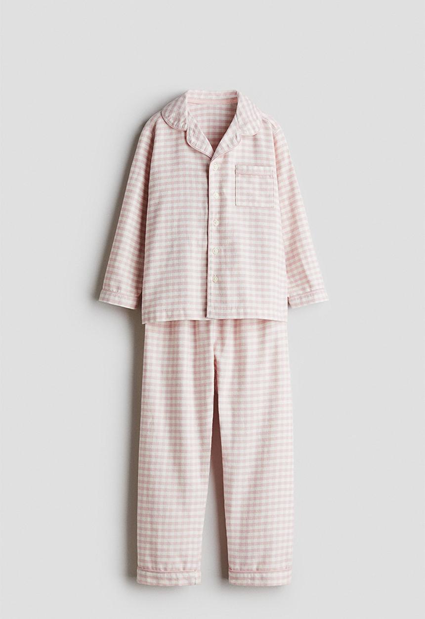 H&M - Cotton flannel pyjamas - light pink/gingham check