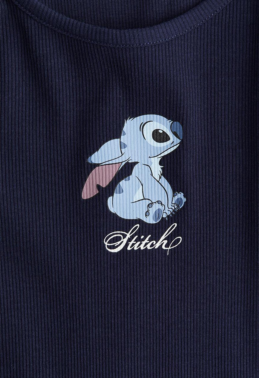 H&M - Print-motif cotton top - navy blue/lilo & stitch