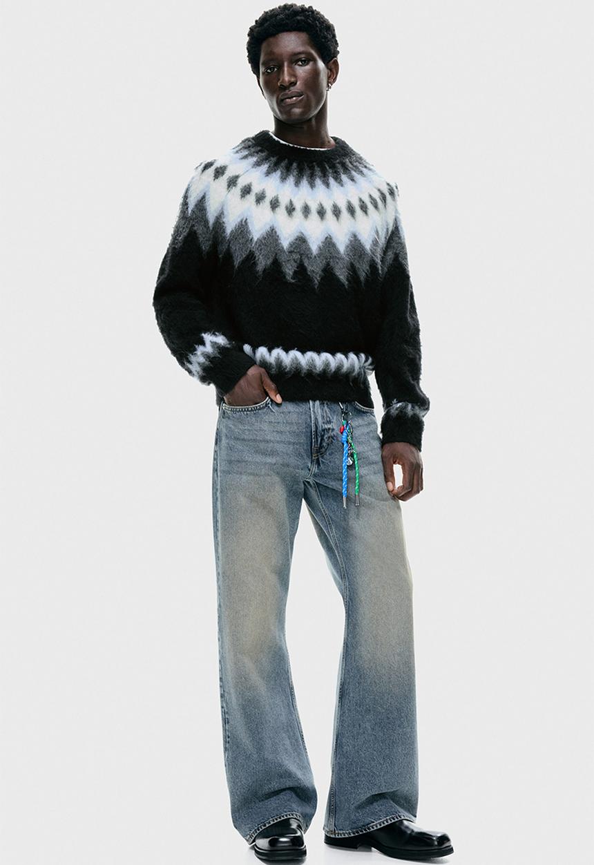 H&M - Loose fit jacquard-knit jumper - black/patterned