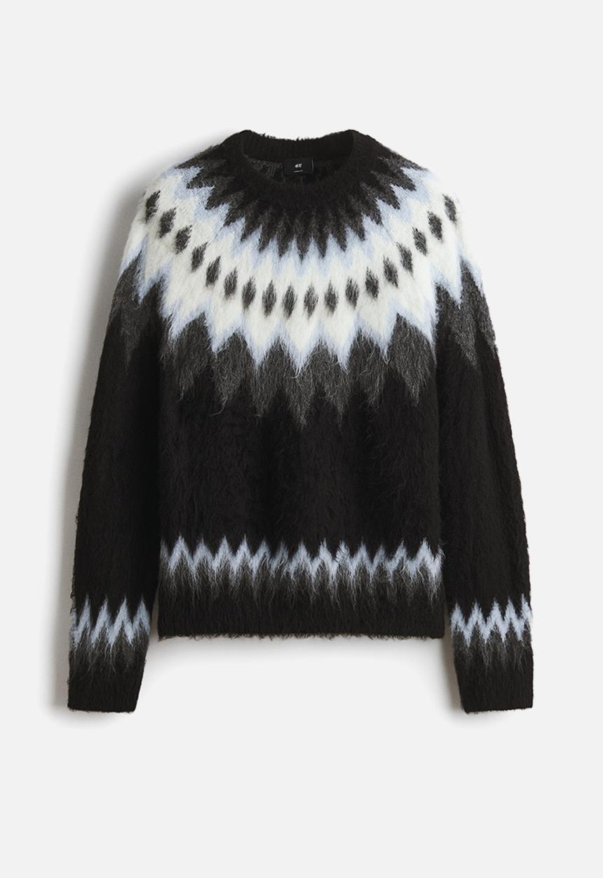 H&M - Loose fit jacquard-knit jumper - black/patterned