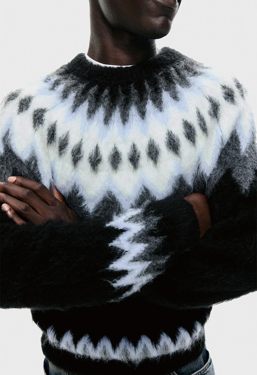 H&M - Loose fit jacquard-knit jumper - black/patterned
