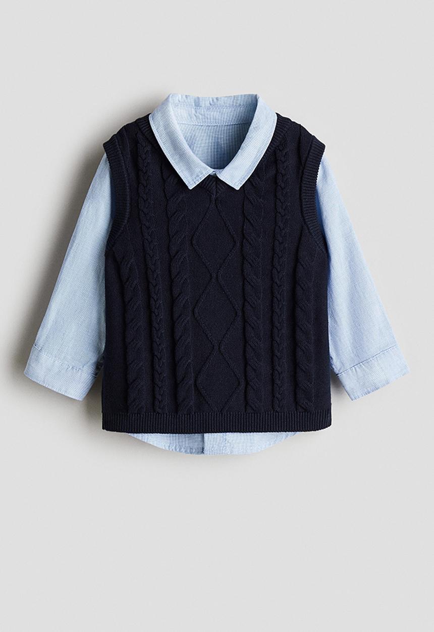 H&M - 2-Piece shirt and sweater vest set - navy blue/light blue