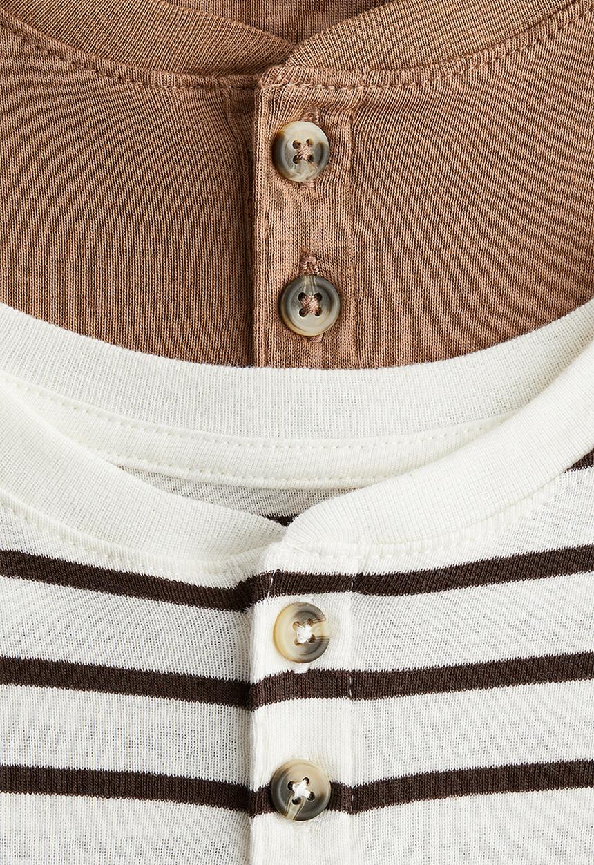 H&M - 2-pack henley t-shirts - white/striped
