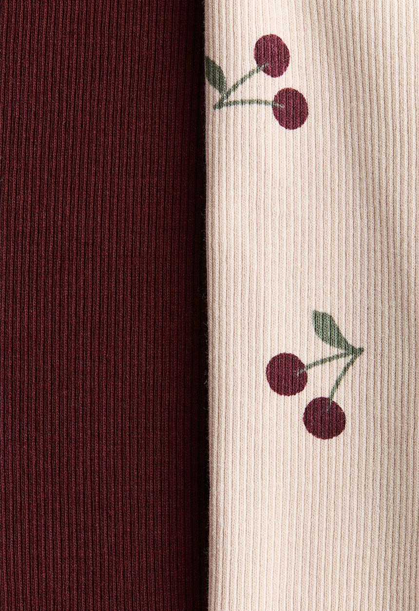 H&M - 2-Pack ribbed cotton leggings - light dusty pink/cherries