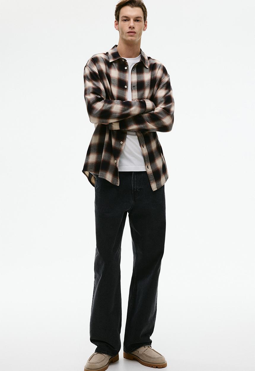 H&M - Relaxed fit flannel shirt - dark brown/checked