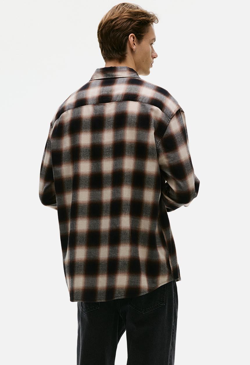 H&M - Relaxed fit flannel shirt - dark brown/checked