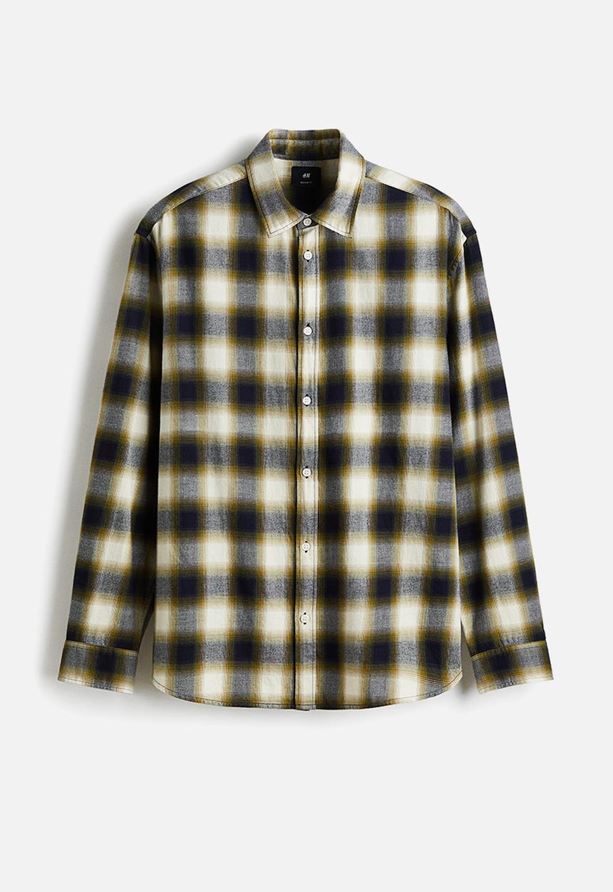 H&M - Relaxed fit flannel shirt - dark green/checked