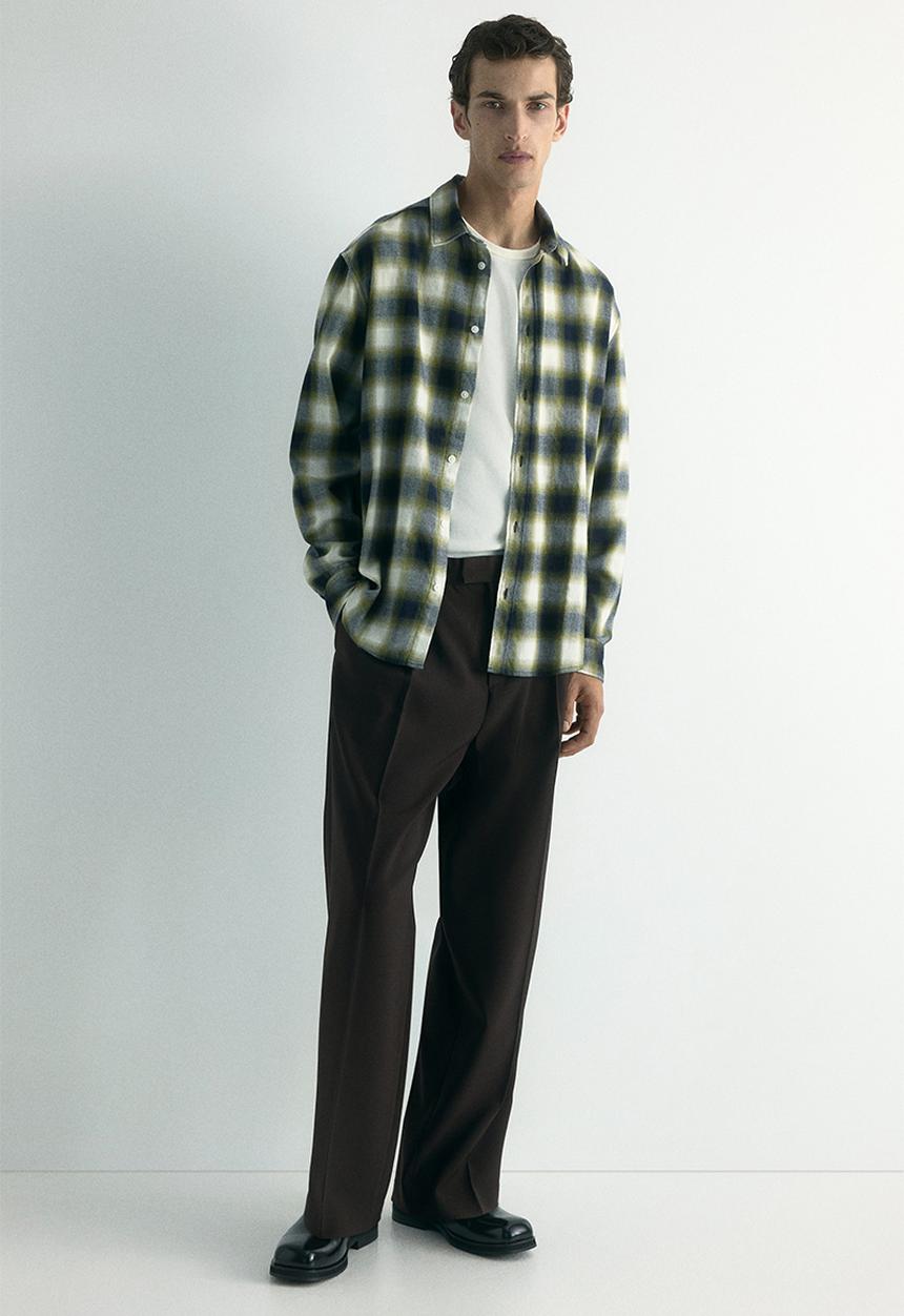 H&M - Relaxed fit flannel shirt - dark green/checked