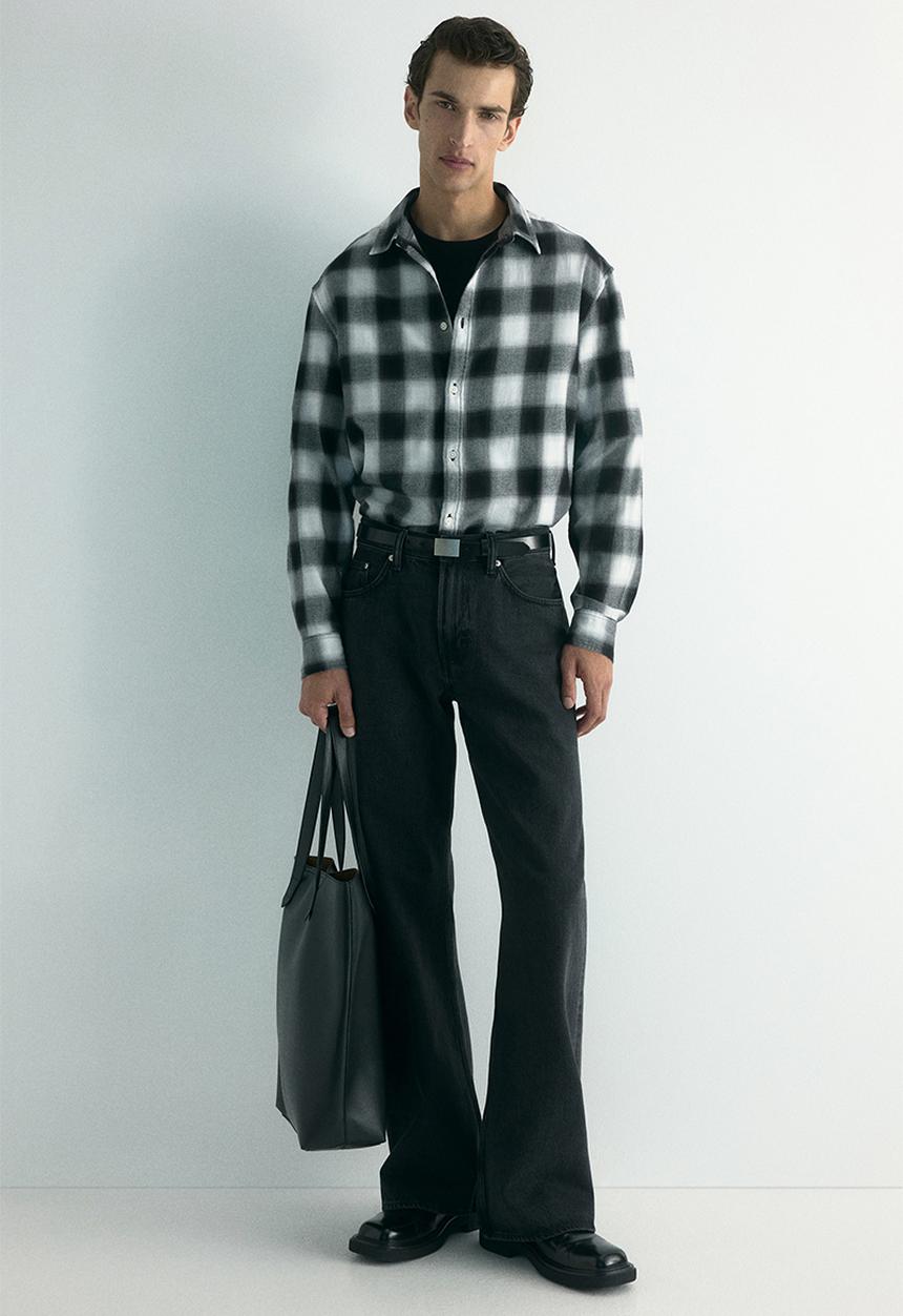 H&M - Relaxed fit flannel shirt - black/grey checked