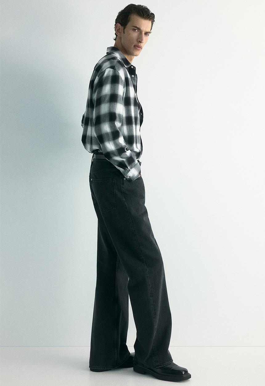 H&M - Relaxed fit flannel shirt - black/grey checked