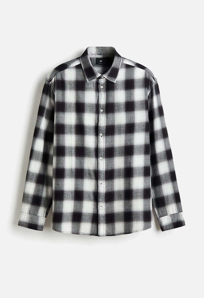 H&M - Relaxed fit flannel shirt - black/grey checked