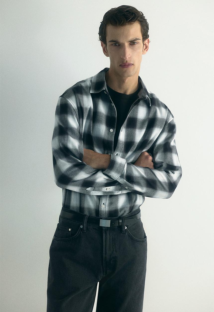 H&M - Relaxed fit flannel shirt - black/grey checked