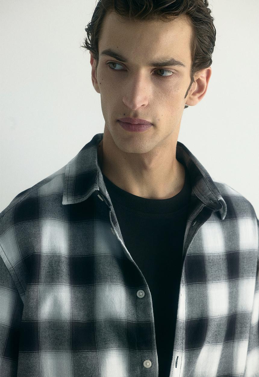 H&M - Relaxed fit flannel shirt - black/grey checked