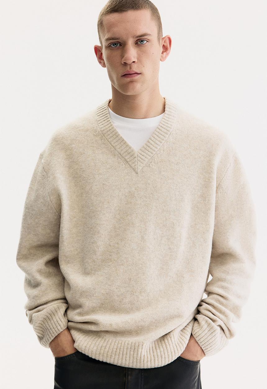 H&M - Regular fit knitted jumper - light beige marl