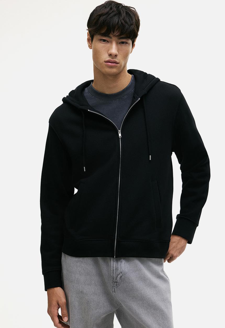 Regular fit zip - through hoodie - black - 0852614001