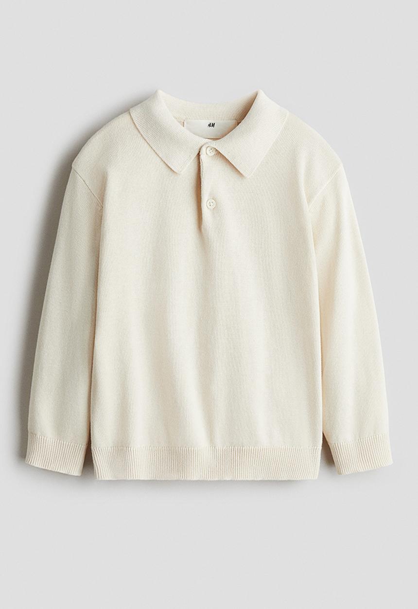 H&M - Fine-knit polo shirt - cream