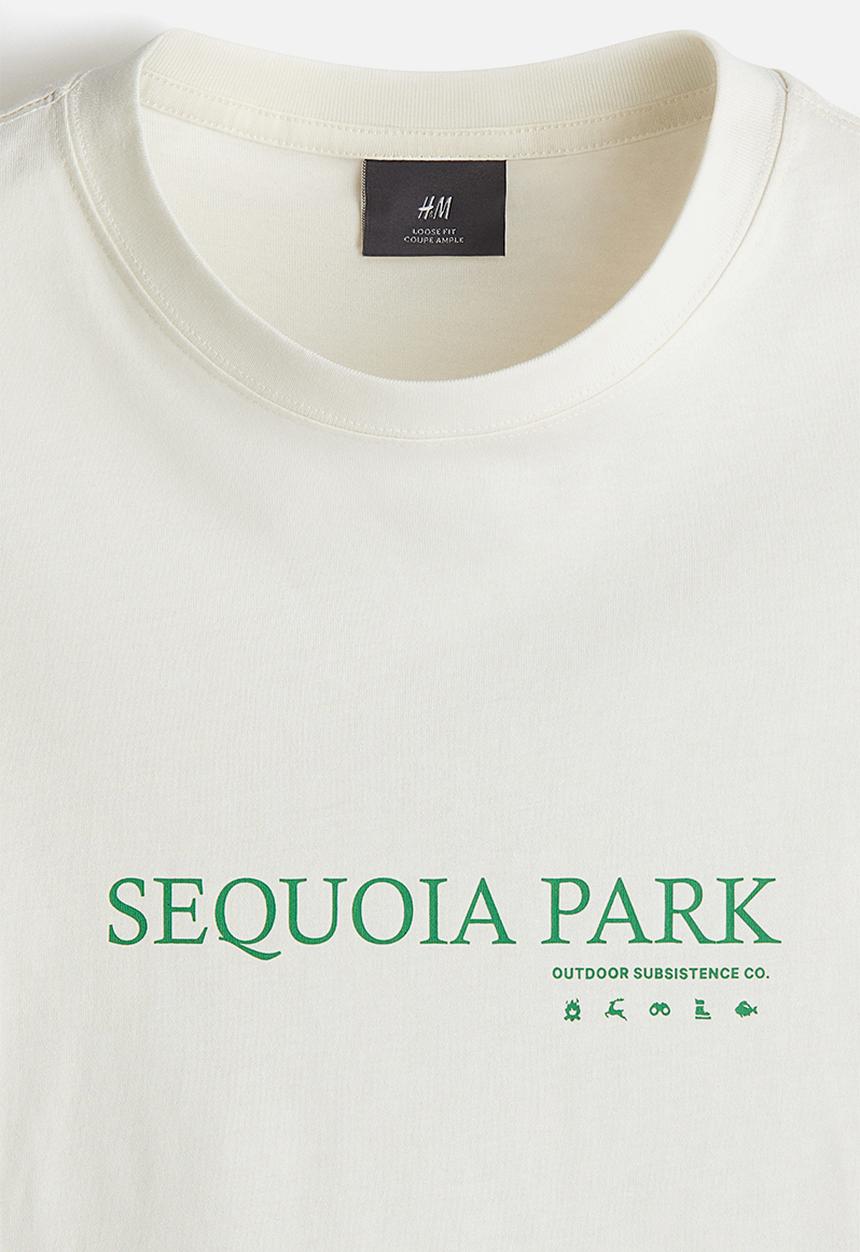 H&M - Loose fit printed T-shirt - white/sequoia park