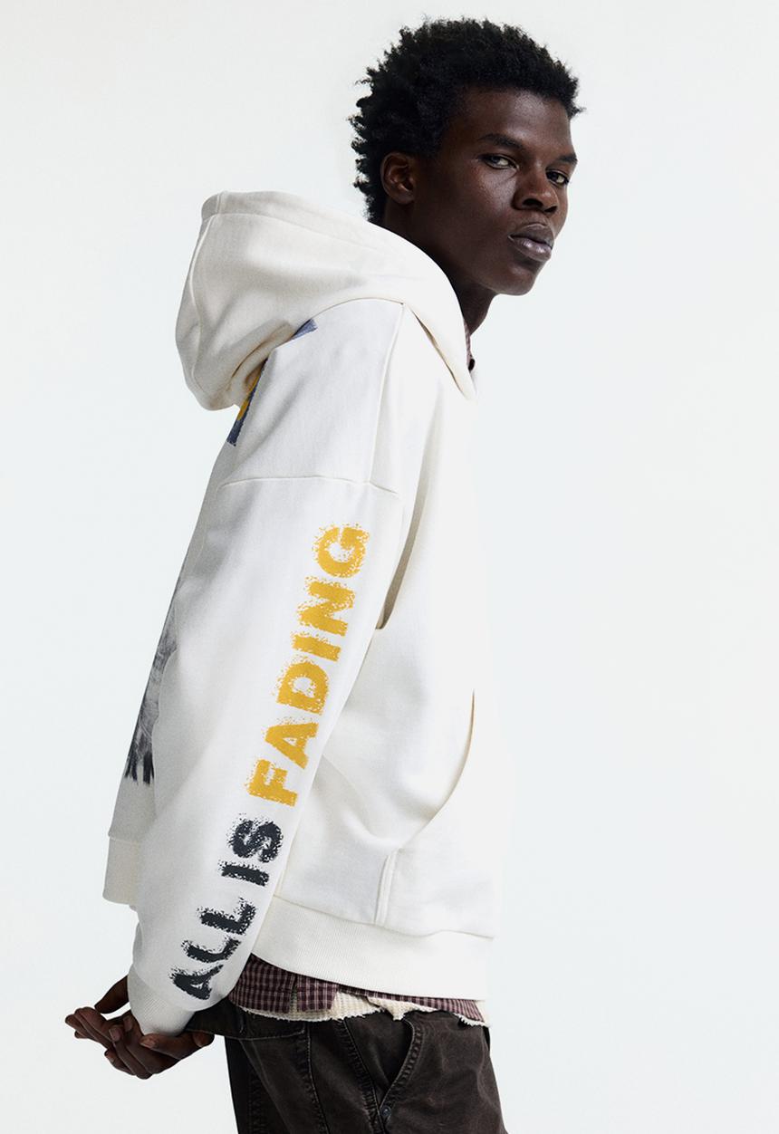 H&M - Oversized fit printed hoodie - cream/all is fading
