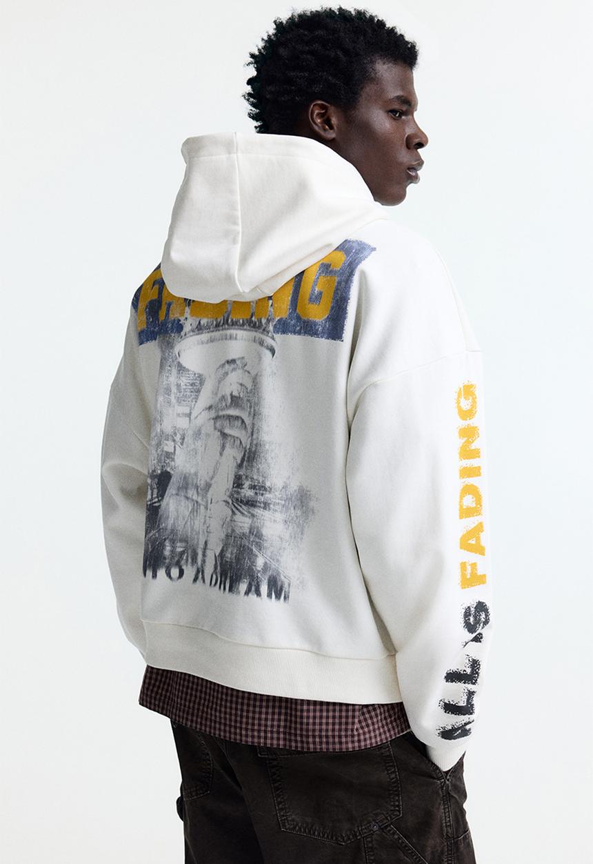 H&M - Oversized fit printed hoodie - cream/all is fading