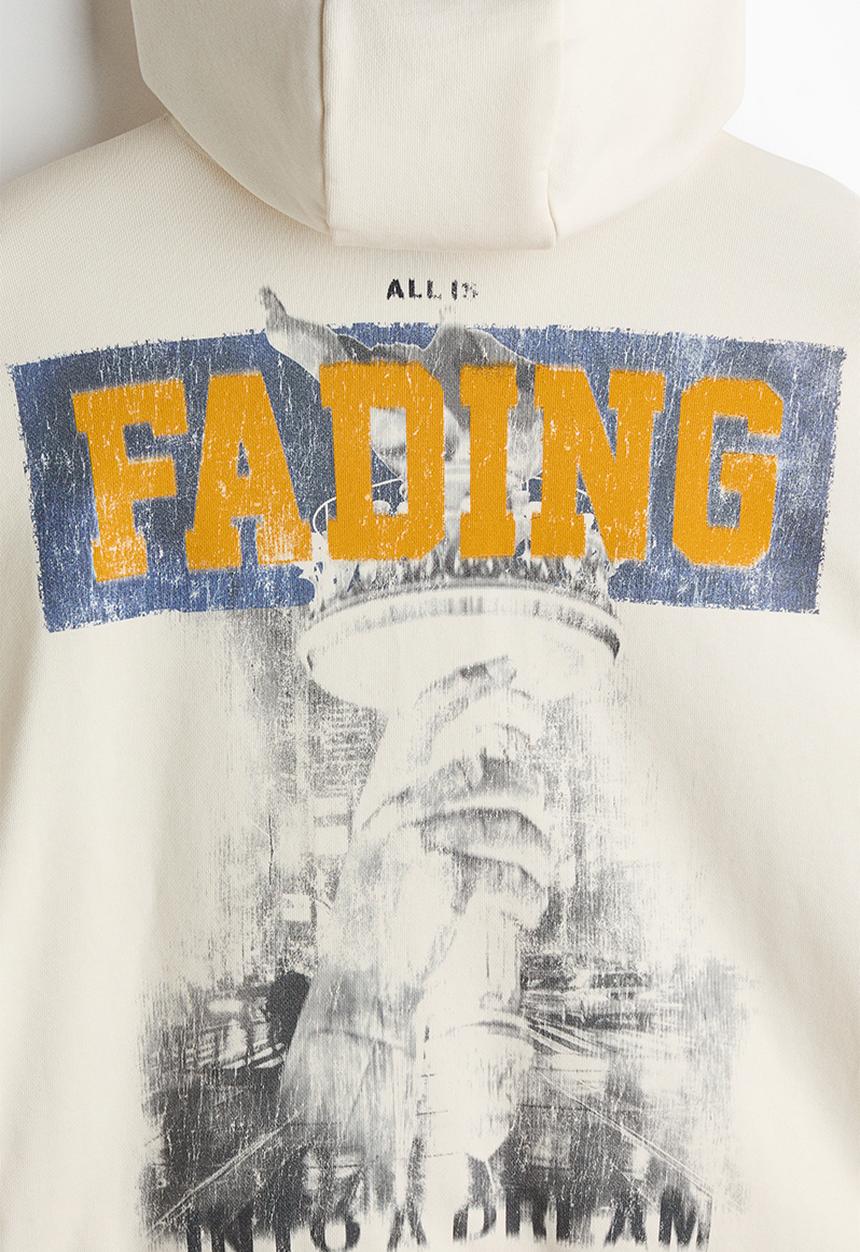 H&M - Oversized fit printed hoodie - cream/all is fading