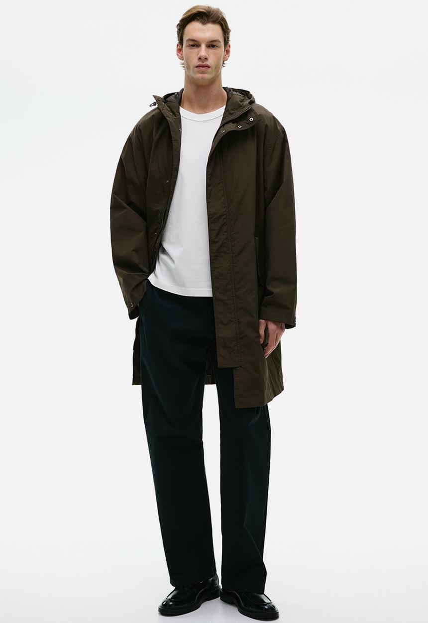 Hooded nylon parka - dark khaki green - 1296109002