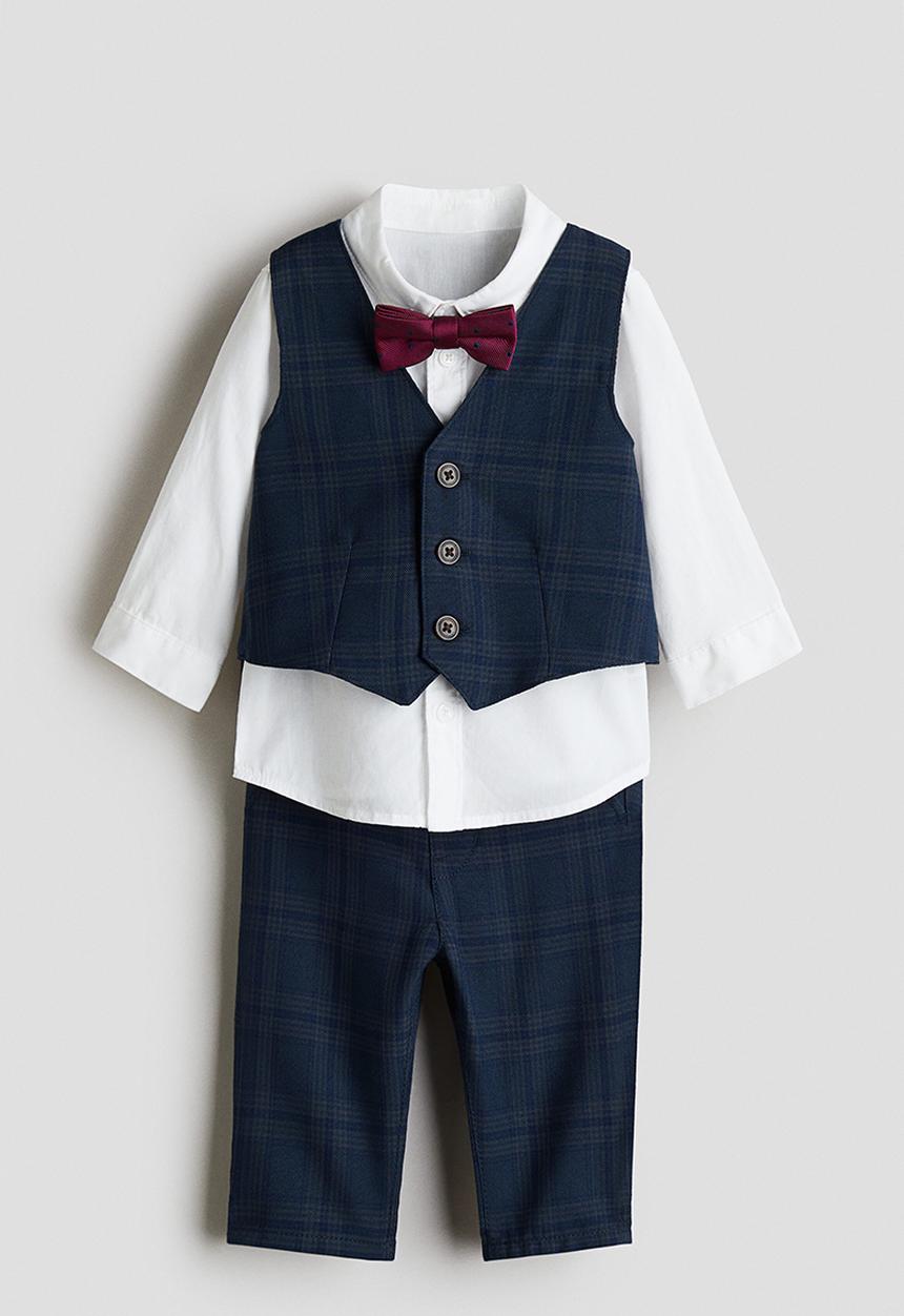 H&M - 4-piece dressy set - navy blue/checked