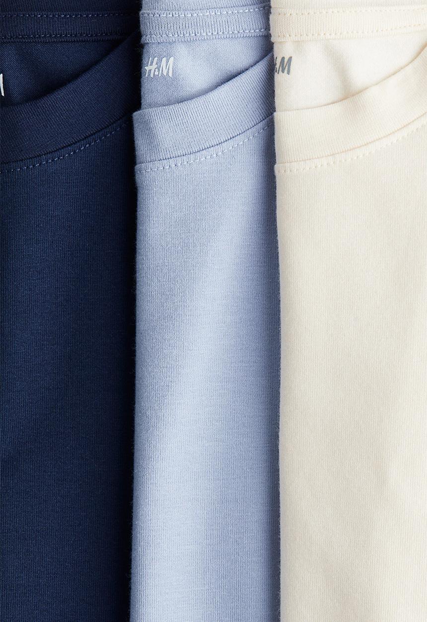 H&M - 3-pack cotton tops - dark blue/light beige
