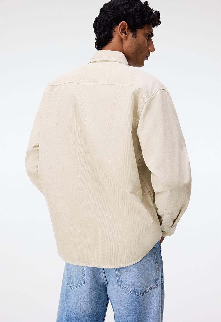 H&M - Oversized cotton corduroy shirt - light beige