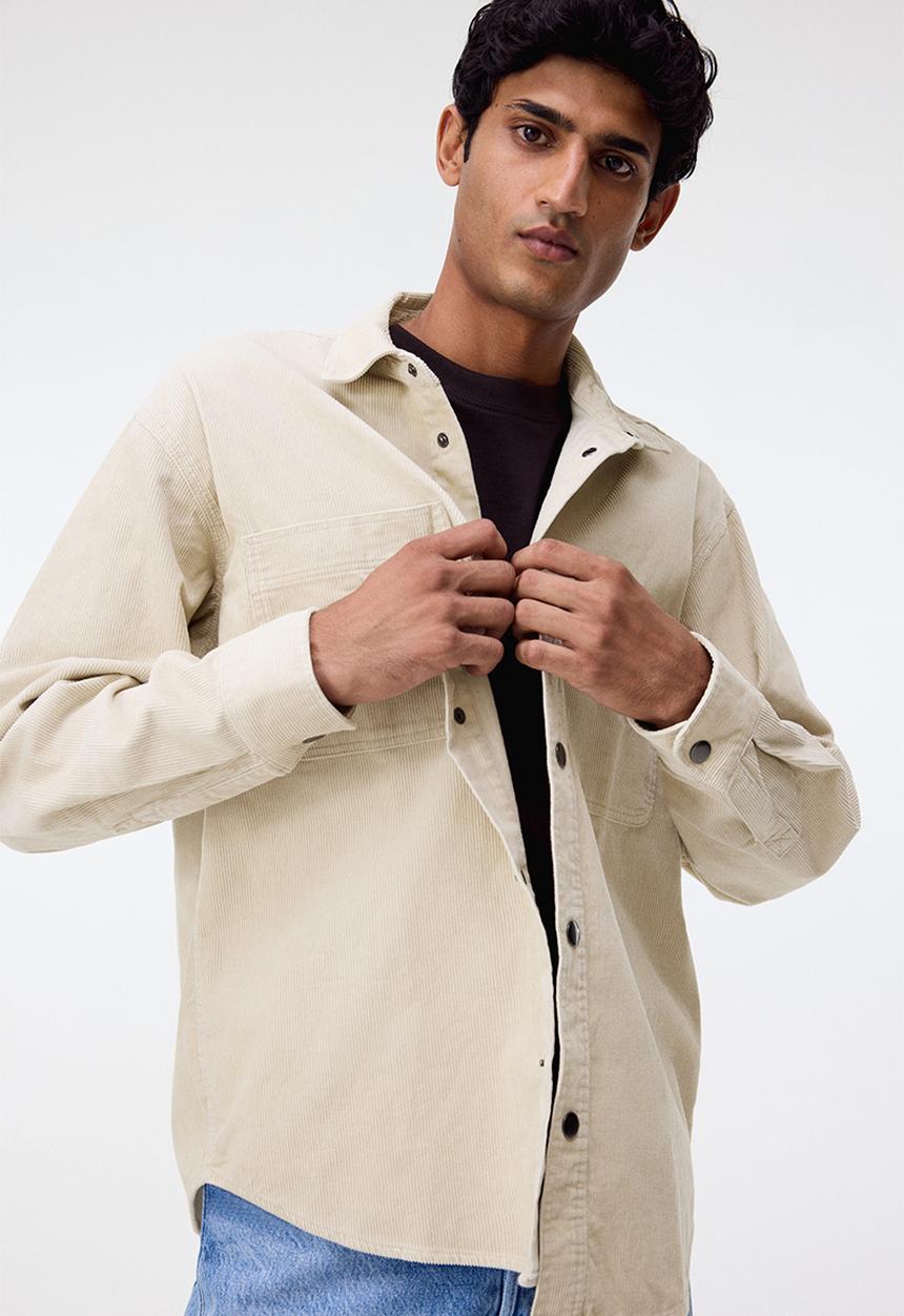 H&M - Oversized cotton corduroy shirt - light beige