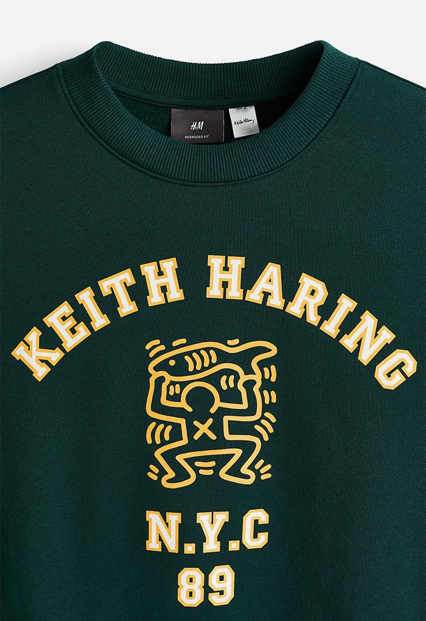 H&M - Oversized fit printed sweatshirt - green/keith haring