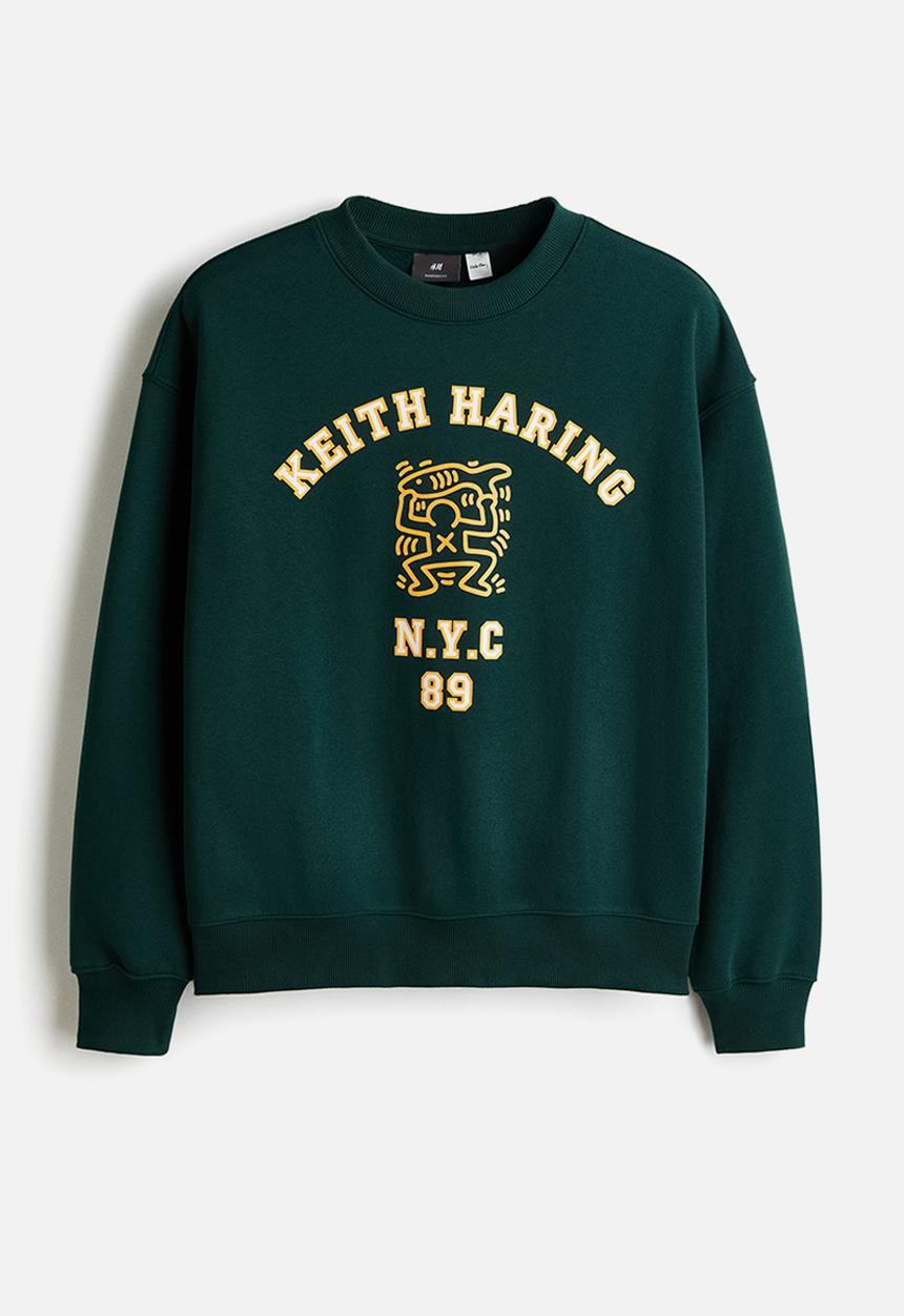 H&M - Oversized fit printed sweatshirt - green/keith haring
