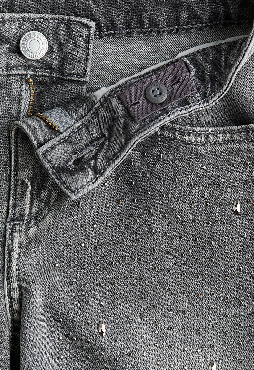 H&M - Relaxed wide leg jeans - light grey/rhinestones