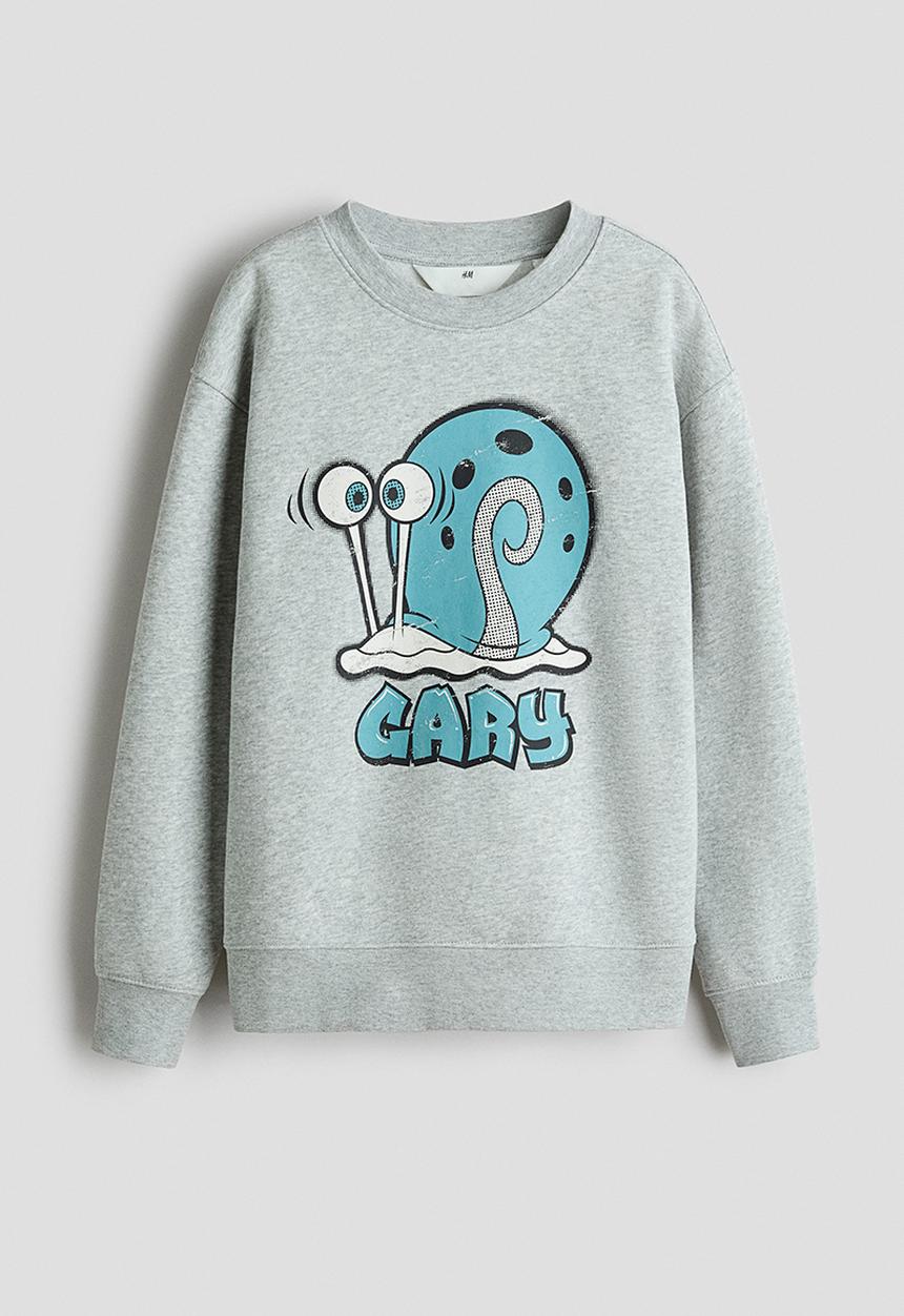 H&M - Print-motif sweatshirt - grey marl/spongebob