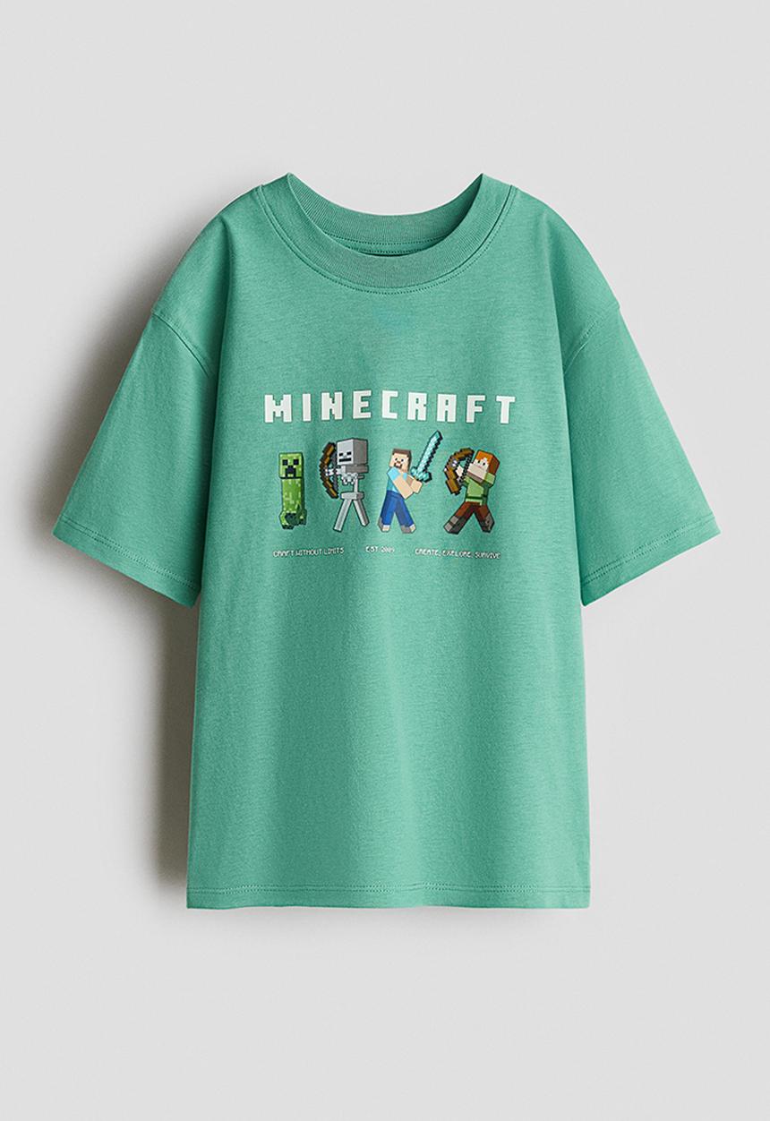 H&M - Oversized printed T-shirt - green/minecraft