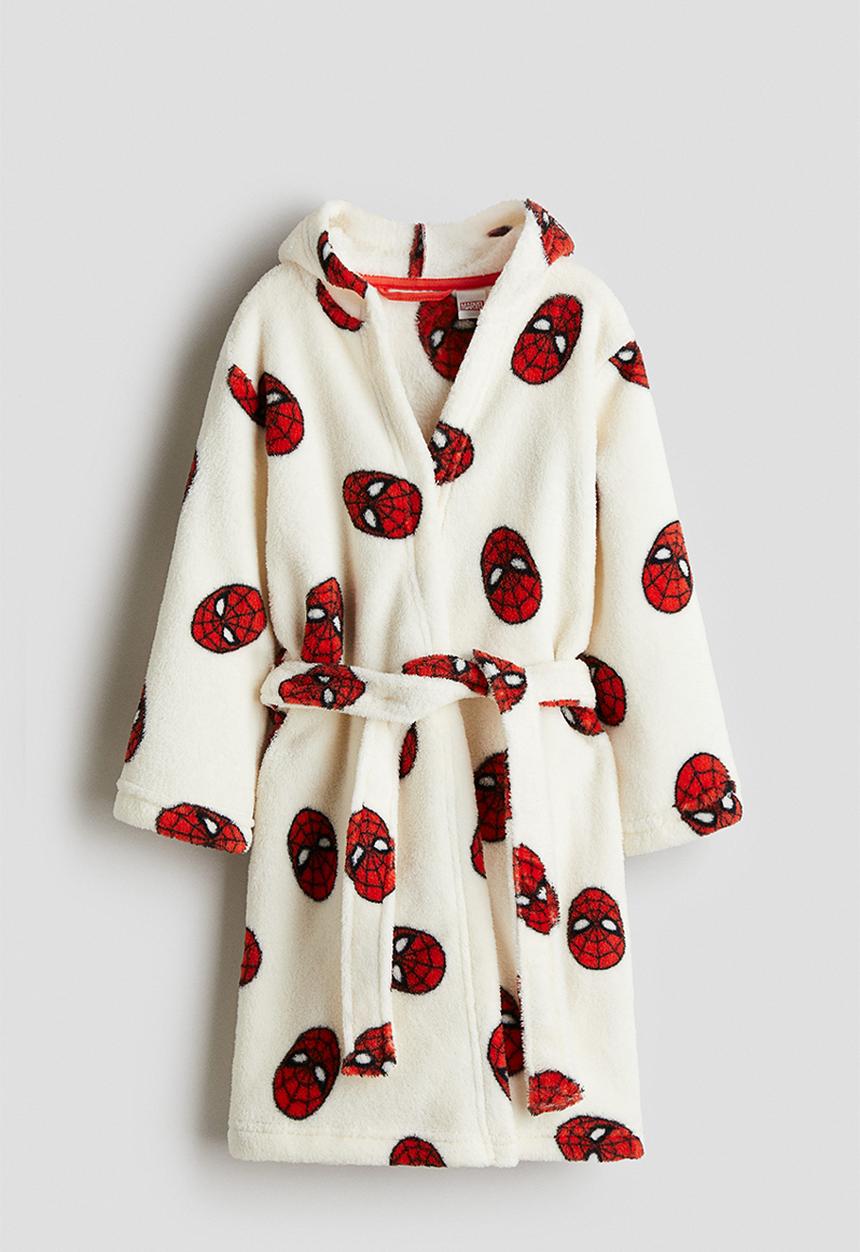 H&M - Fleece dressing gown - cream/spider-man