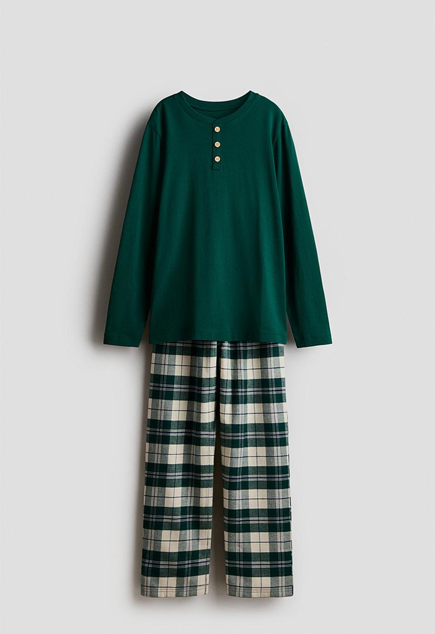 H&M - Cotton pyjamas - dark green/checked