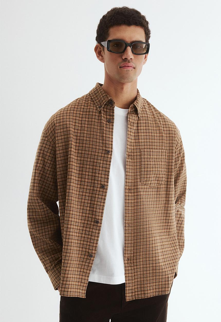Loose fit shirt - brown/checked - 1296173002