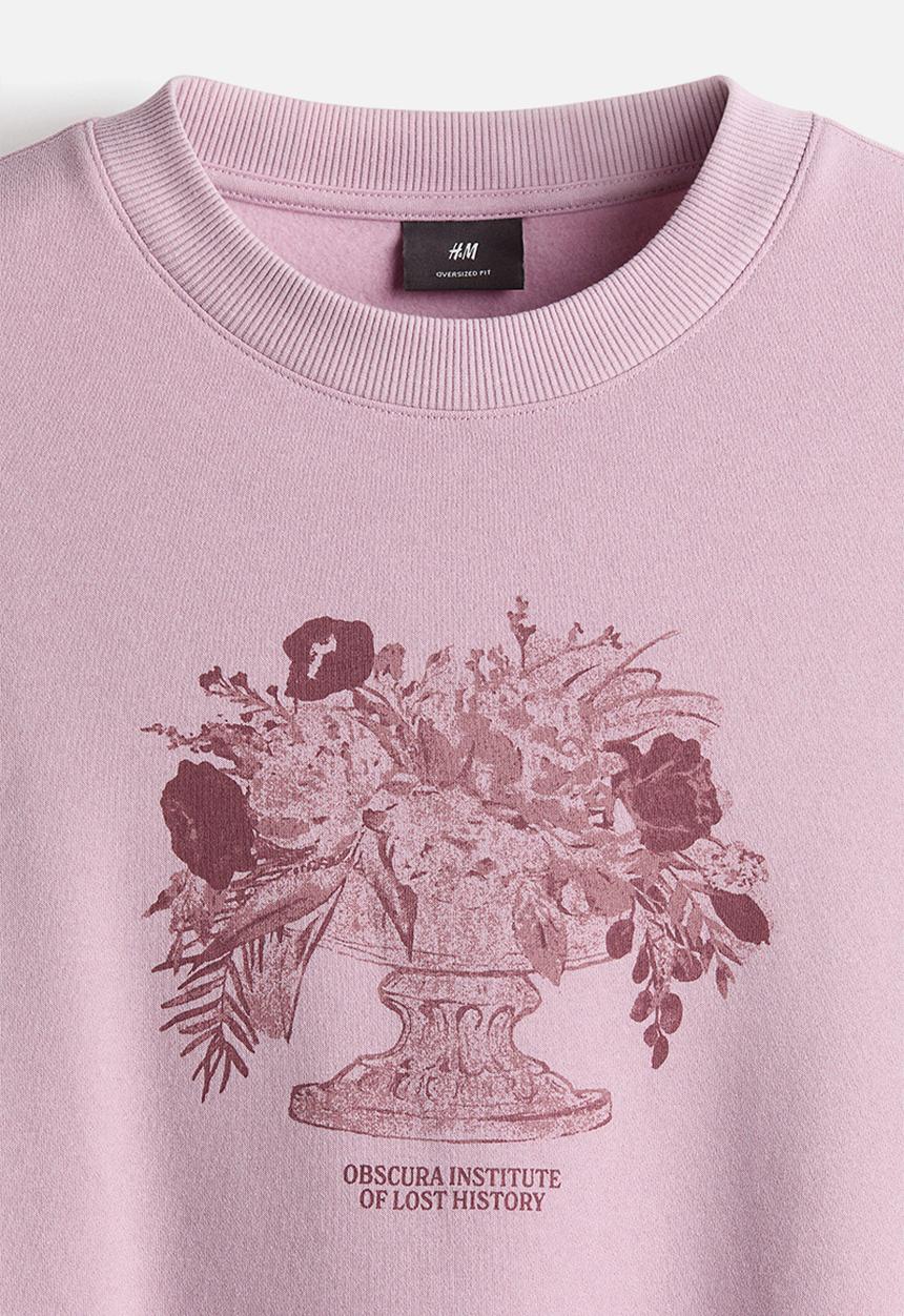 H&M - Loose fit printed sweatshirt - dusty pink/obscura institute
