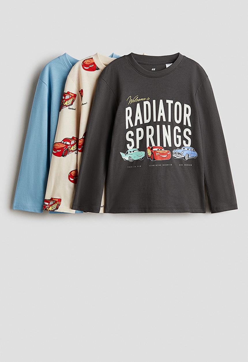 H&M - 3-pack long-sleeved t-shirts - grey/cars