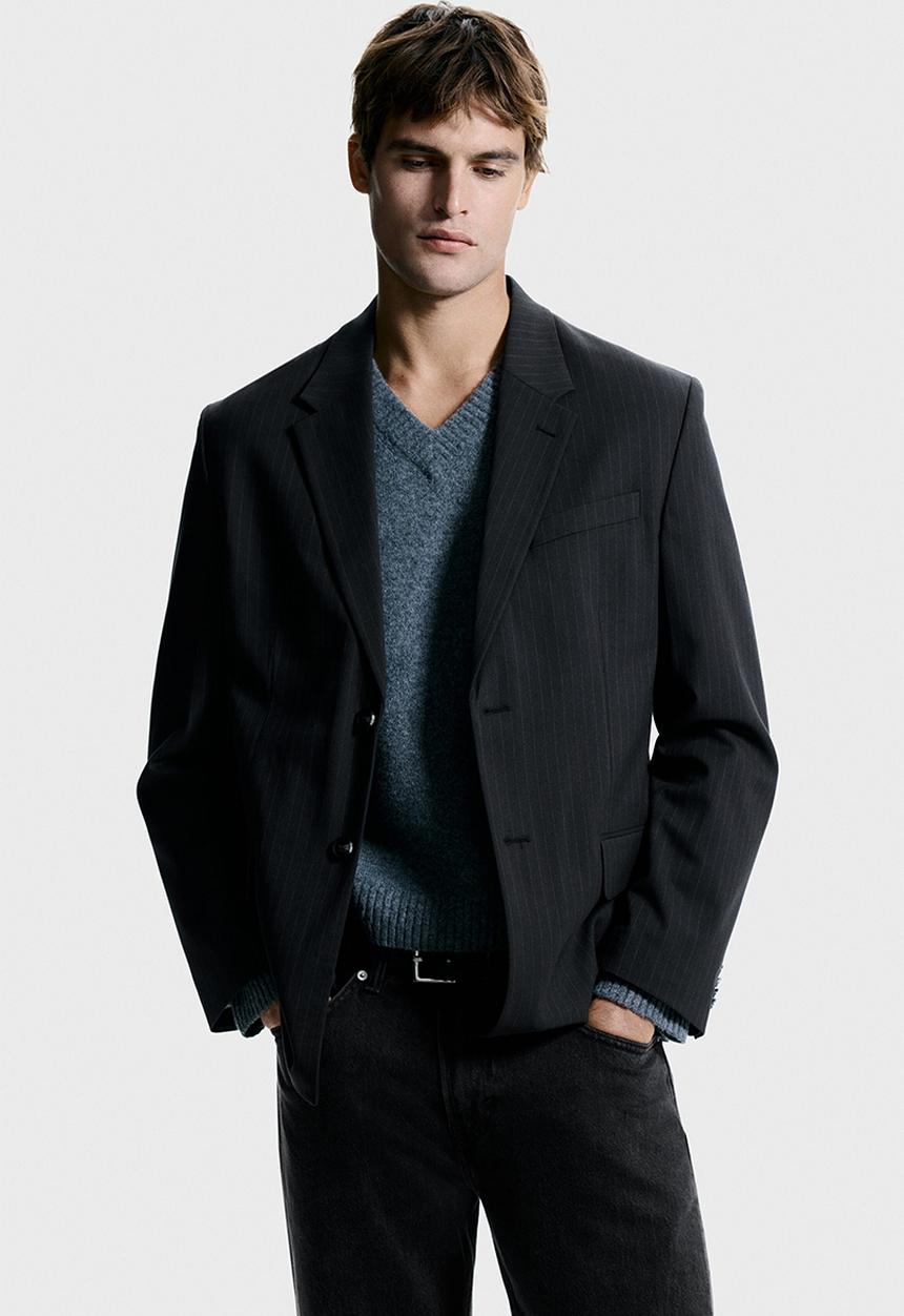 H&M - Relaxed fit jacket - black/pinstriped