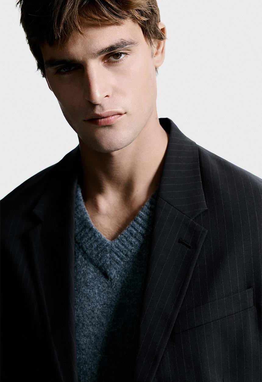 H&M - Relaxed fit jacket - black/pinstriped