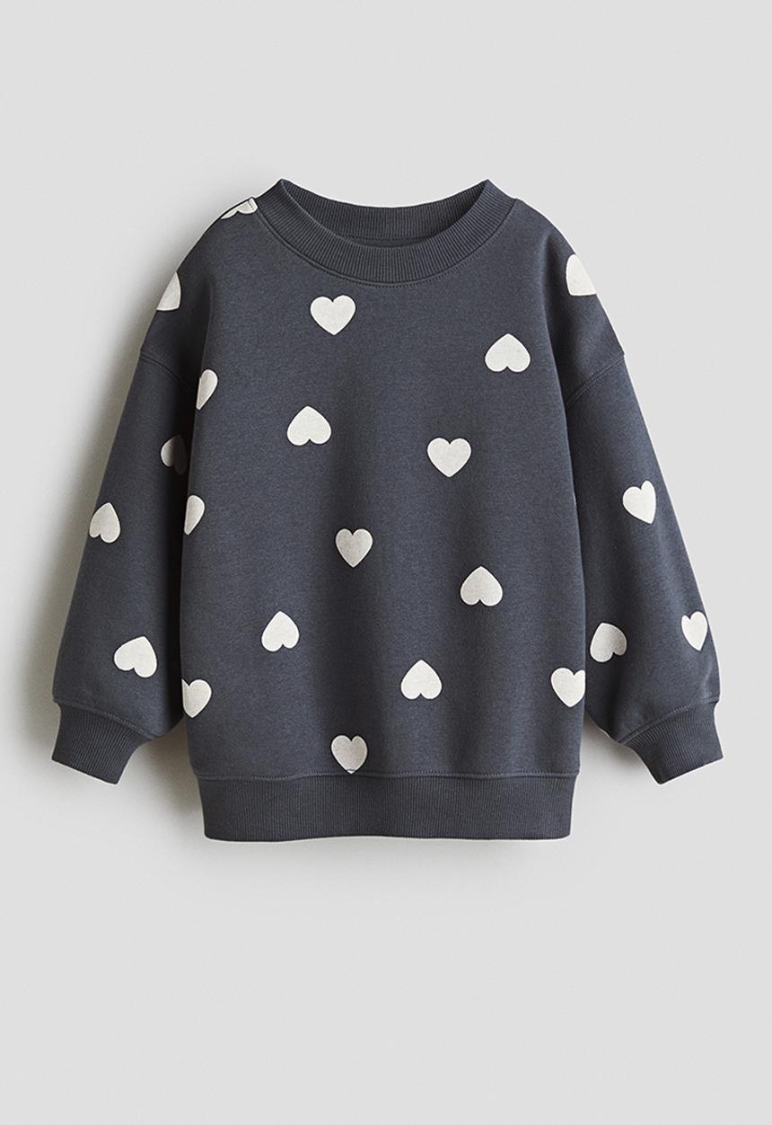 H&M - Oversized brushed-inside sweatshirt - dark grey/hearts