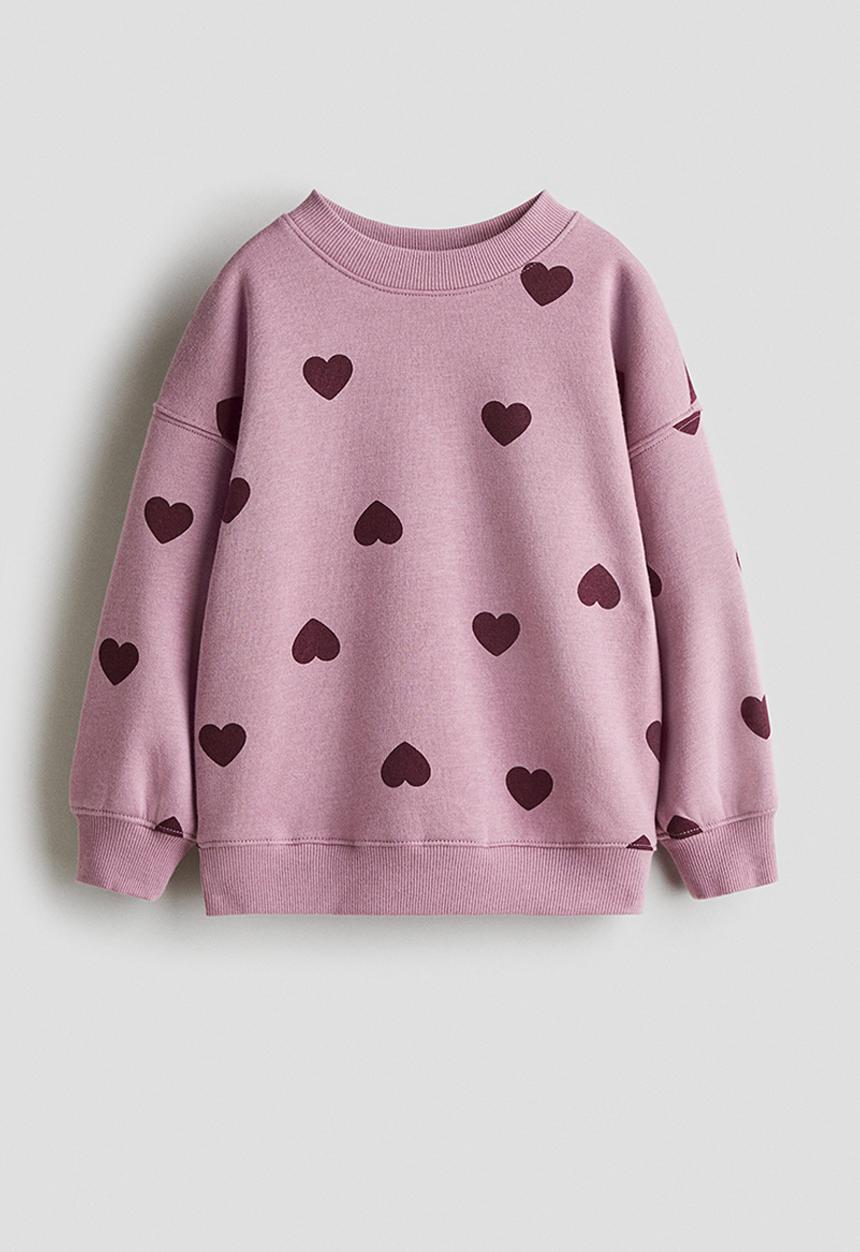 H&M - Oversized brushed-inside sweatshirt - purple/hearts