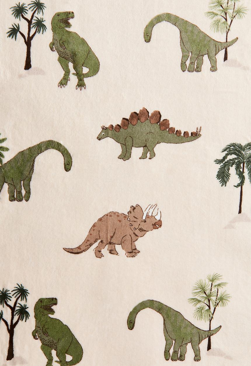 H&M - Patterned fleece blanket - light beige/dinosaurs