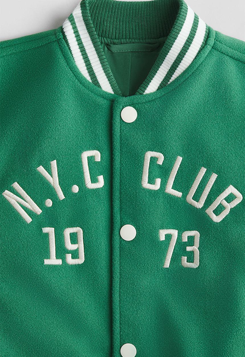 H&M - Motif-detail baseball jacket - green/n.y.c club