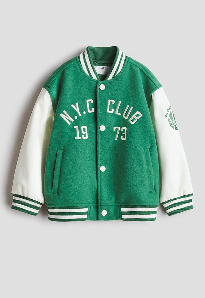 H&M - Motif-detail baseball jacket - green/n.y.c club