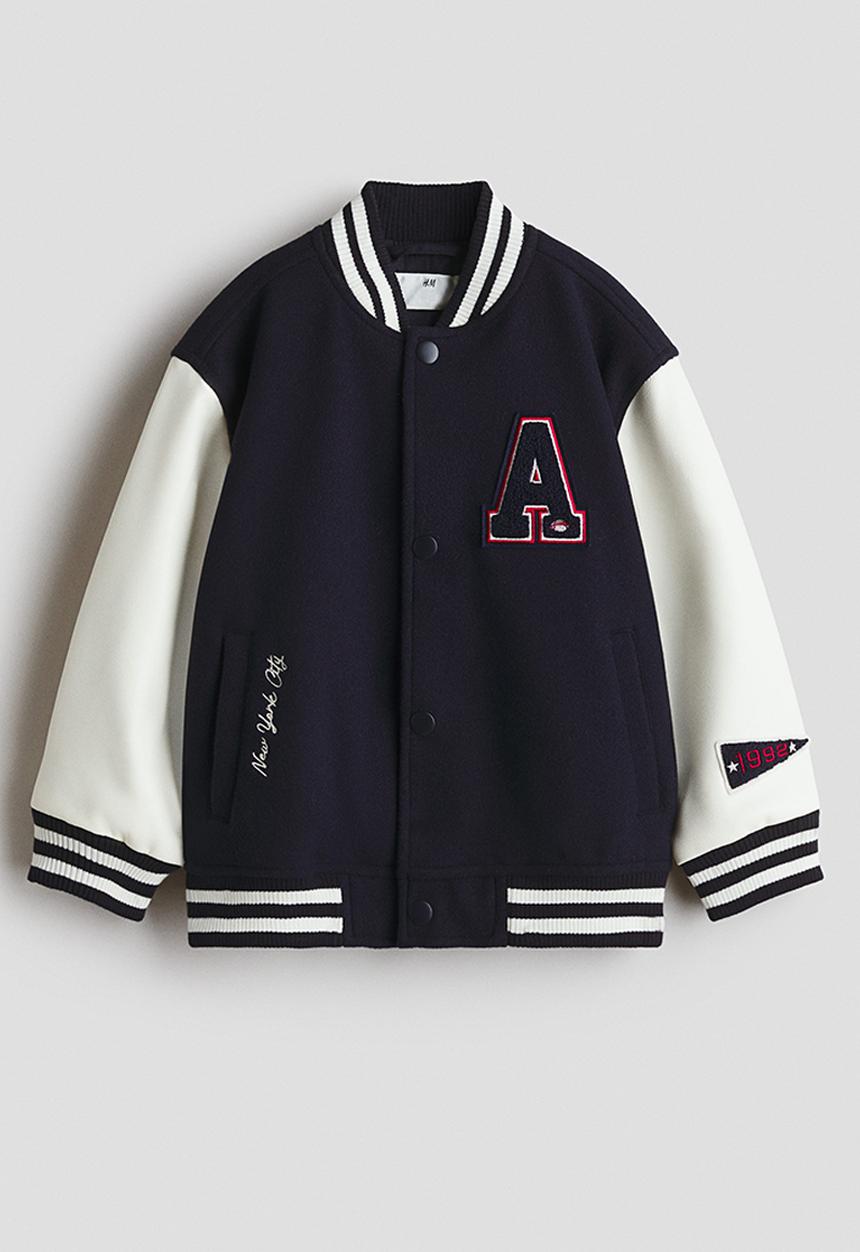 H&M - Motif-detail baseball jacket - navy blue/new york city