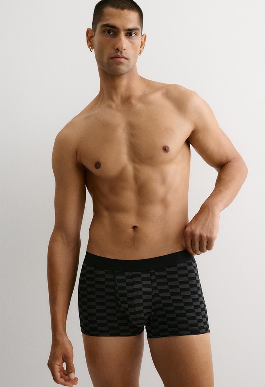 H&M - 3-pack short cotton trunks - dark grey marl/checked