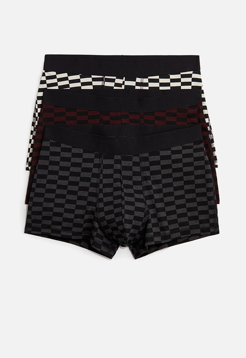H&M - 3-pack short cotton trunks - dark grey marl/checked