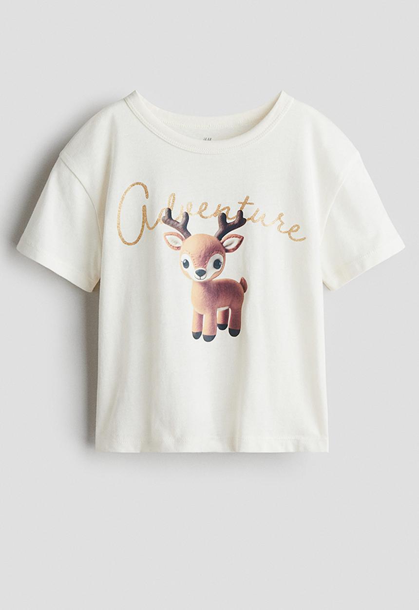 H&M - Printed cotton t-shirt - white/reindeer